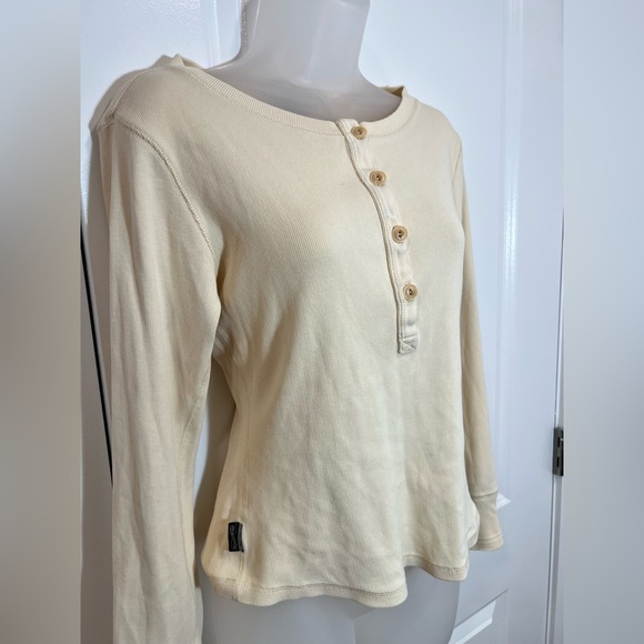 Vintage Polo Sport Women Cream Long Sleeve Ribbed Henley sz M 100% cotton - Picture 3 of 6